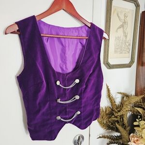 1970s Purple Velvet Chain Closure Vintage Vest Handmade Witchy Glam Waistcoat